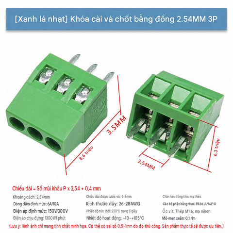 Khóa Cài Và Chốt Bằng Đồng 2.54mm 3P - Cầu Đấu Dây Điện 3 Chân 6A/10A 150V/300V
