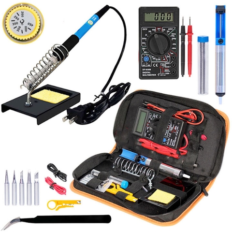 Bộ 17 Món Sửa Chữa Điện Tử Dân Dụng Kèm Máy Hàn Chì Thiếc Đồng Hồ Kèm Ví Da 26x14x6cm
