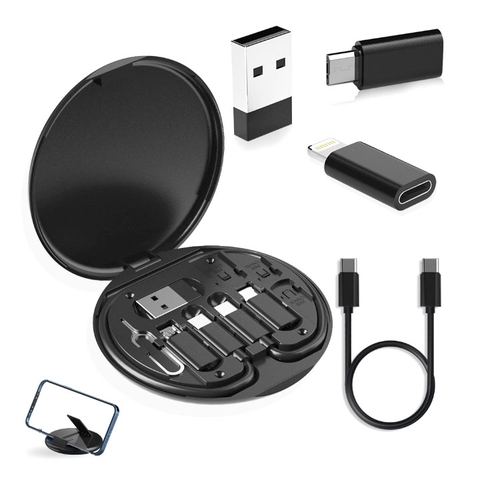 Hộp Lưu Trữ Cáp Sạc Điện Thoại Đầu USB Chuyển Đổi 5IN1 TN Sạc Nhanh 60W Hình Tròn