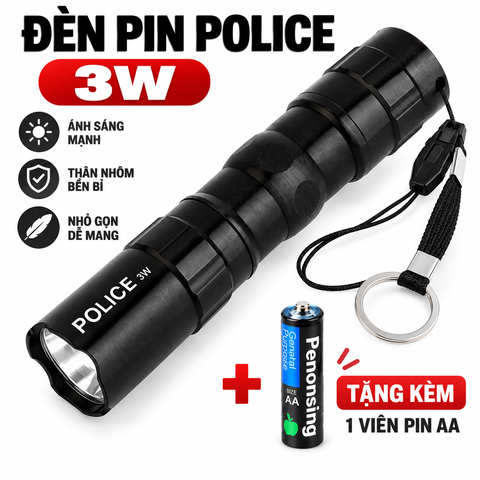 Bộ Đèn Pin Police 3W Kèm 1 Viên Pin AA