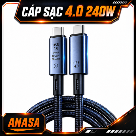 Cáp USB4 Type-C 240W 40Gbps Dây Dù Sạc Nhanh Truyền Dữ Liệu Cao Cấp