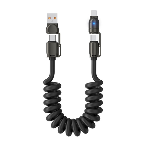 Cáp Sạc Điện Thoại Lò Xo 4 Trong 1 ROK Sạc Nhanh 240W Sợi Nhôm Dệt Chống Đứt Dài 2 Mét