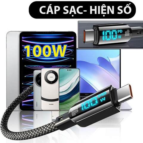 Cáp Sạc Điện Thoại CB Hiển Thị Số Sạc Nhanh 100W Dài 120Cm