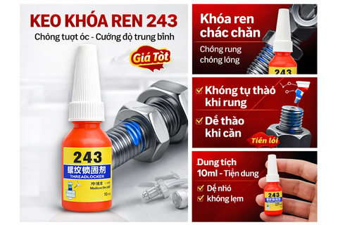 Keo Khóa Ren 243-271 – Keo Chống Tuột Ốc, Cường Độ Trung Bình, Dễ Tháo, 10ml