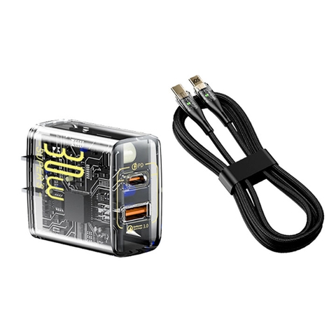 Bộ Củ Sạc Cáp Sạc Điện Thoại Trong Suốt GN Sạc Nhanh PD Đầu Sạc TypeC Dây Cáp Dài 150Cm