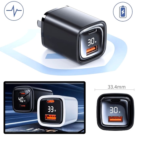 Củ Sạc Điện Thoại Di Động KS2 Màn Hình Hiển Thị Số Sạc Nhanh PD30W Cổng Sạc Kép Kích Thước 34x44Cm Trọng Lượng 55G