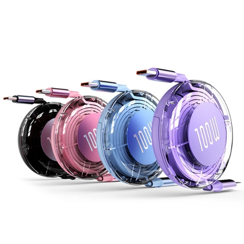 Cáp Sạc Điện Thoại Dữ Liệu Cuộn Rút BAD TypeC To TypeC Sạc Nhanh 100W 6A Dài 1M 60G