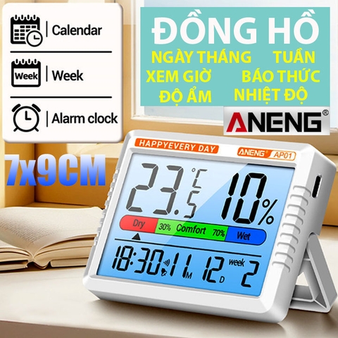 Đồng Hồ Mini ANENG Kiêm Nhiệt Độ Độ Ẩm Màn Hình Số Nét 2x7x9CM Nặng82G