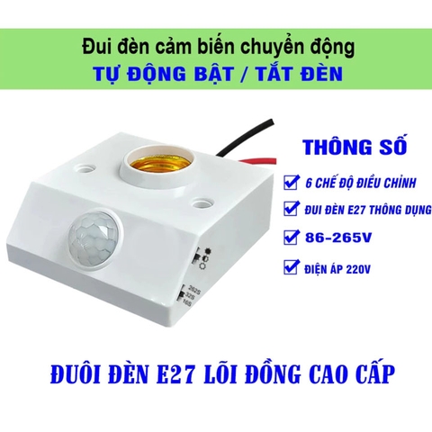 Đui Đèn Cảm Biến Chuyển Động Hồng Ngoại CTM Màu Trắng E27 Công Suất 100W