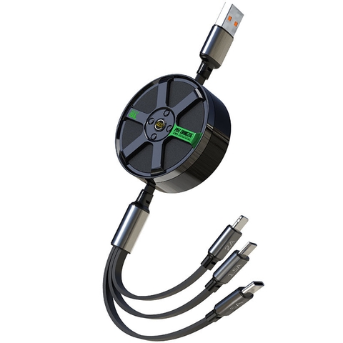 Cáp Sạc Điện Thoại 3 Đầu Cuộn Rút BX Sạc Nhanh 120W Dài 2M 60G