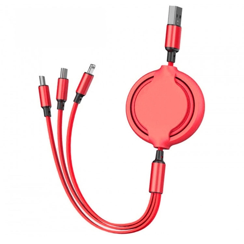 Cáp Sạc Điện Thoại Cuộn Rút 3 Đầu NHS Silicon Dài 20W 120CM Nặng 45G