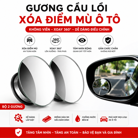 Gương Cầu Lồi Xóa Điểm Mù Ô Tô - 5.2cm - Xoay 360° - Hút Chân Không - Góc Rộng