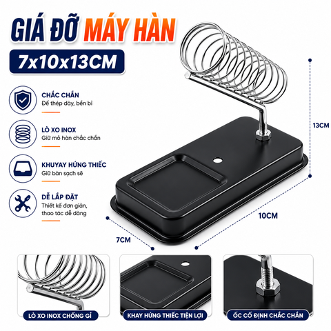 Kệ Hàn Giá Đỡ Mỏ Hàn Chì Chữ Nhật Lò Xo Màu Đen 10x65x128mm