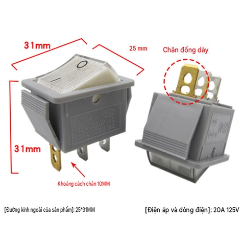 Công Tắc Bập Bênh KCD4 20A 125V – Công Tắc ON/OFF 2 Chế Độ 3 Chân, Chân Đồng