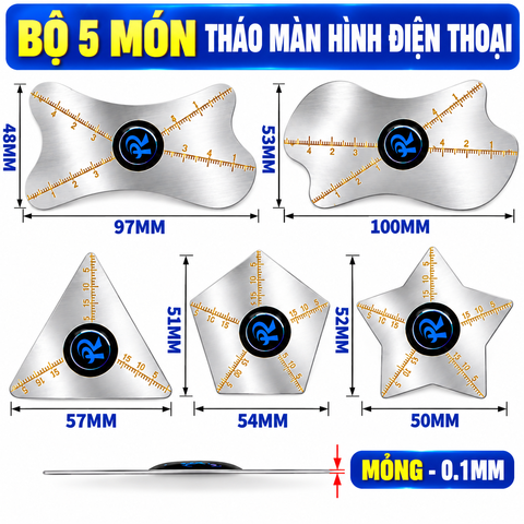 Bộ Cạy Màn Hình Điện Thoại 5 Món – Miếng Tách Màn Hình 0.1mm, Kích Thước 50-100mm, Dụng Cụ Sửa Chữa Điện Thoại