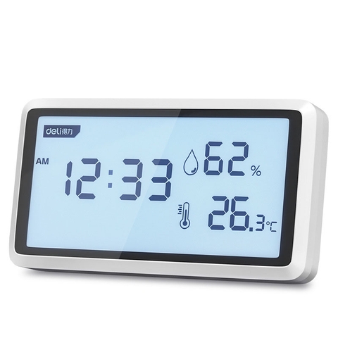 Đồng Hồ Nhiệt Kế Điện Tử Báo Thức Deli Tools DL336003  Nhựa ABS 21x60x110MM 120G