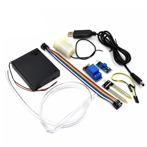 Bộ Kit Cảm Biến Độ Ẩm Đất Tưới Cây Tự Động – Arduino, Bơm Nước Mini, Relay, Dây, Hộp Pin