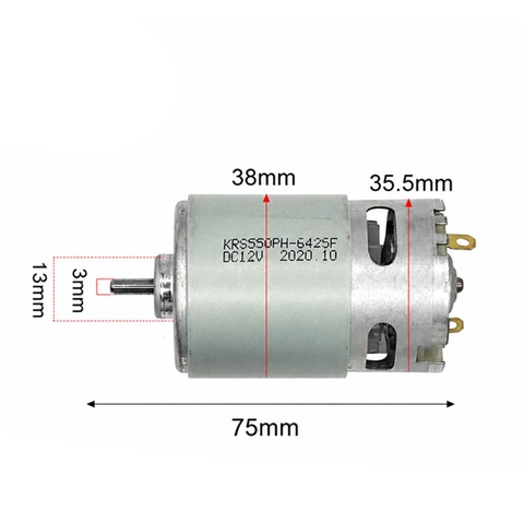 Động Cơ RS550 12VDC Trục Tròn 3MM - Motor Tốc Độ Cao 75MM - Dùng Cho Máy Khoan Và DIY