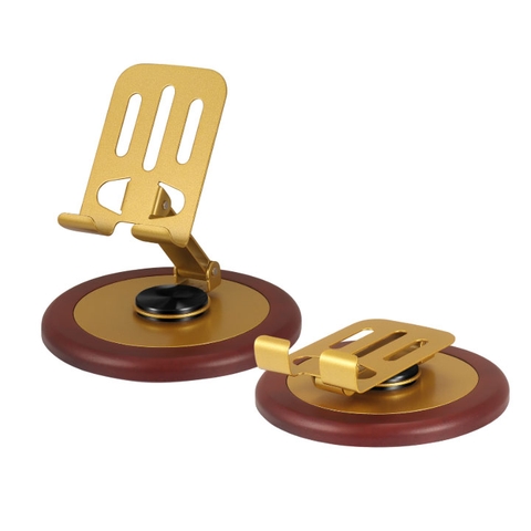 Giá Đỡ Điện Thoại G56 Đế Gỗ Xoay Màu Vàng Chất Liệu Kim Loại Xoay 360 Độ Kích Thước 118x140MM Nặng 200G