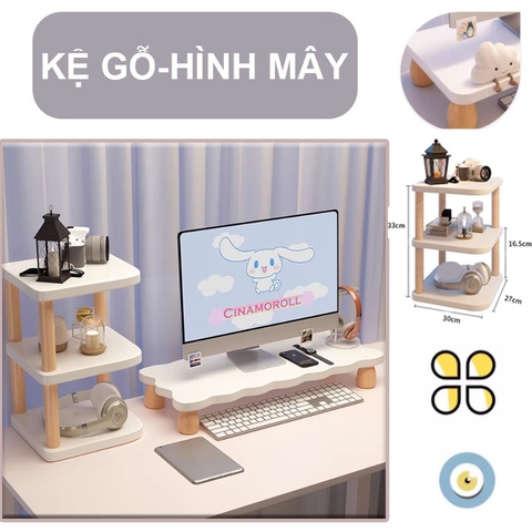 Kệ Màn Hình Máy Tính AN21 Hình Mây Mặt Gỗ Bo Tròn Chân Hình Quả Trứng Dễ Thương 55x20x8cm