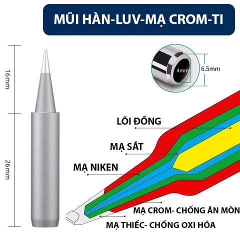 Đầu Mũi Hàn Mạ Crom Nhám LUV 900M Lỗ Trong 4MM
