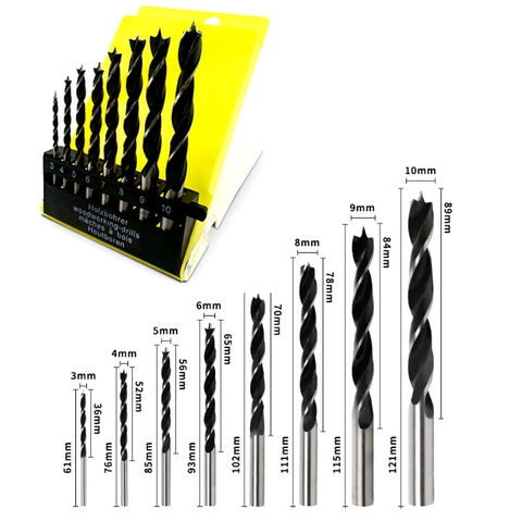 Hộp 8 Mũi Khoan Xoắn Định Vị 3 Điểm 3-10MM