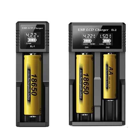 Bộ Sạc Pin 18650 Lithium EL LED Hiển Thị Dòng Điện Điện Áp Nhựa ABS Đen