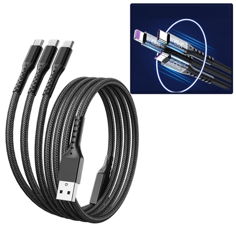 Cáp Sạc Điện Thoại 3 Đầu ENP Truyền Dữ Liệu Sạc Nhanh 66W Sợi Nhôm Dệt Chống Đứt Dài 120Cm