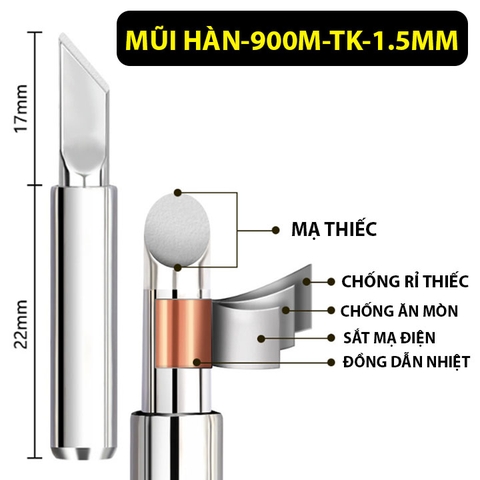 Đầu Mũi Hàn XP Đồng Mạ Bạc 900M Lỗ Trong 4MM