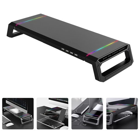 Kệ Để Màn Hình Máy Tính Laptop T1 Cao Cấp Kiểu Dáng Hiện Đại Trang Bị 4 Cổng USB Đèn Led