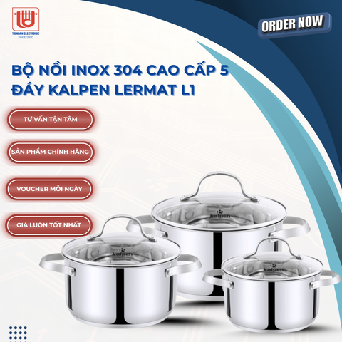 Kalpen Bộ nồi inox 304 cao cấp 5 đáy Lermat L1