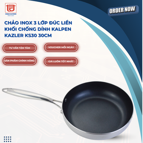 Kalpen Chảo inox 3 lớp liền khối chống dính Daikin Kazler - Size 20 - 26 - 28 - 30cm