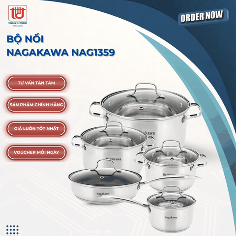 Nagakawa Bộ Nồi 5 Chiếc Inox 304 NAG1359