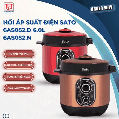 Sato Nồi Áp Suất Điện 6AS052 ( Đỏ/Nâu ) - Dung tích 6L