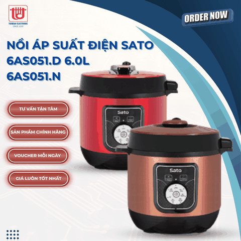 Sato Nồi Áp Suất Điện 6AS051 ( Đỏ/Nâu ) - Dung tích 6L
