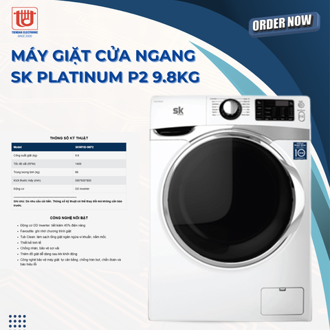 Sumikura Máy giặt cửa ngang Platinum P2 9.8kg SKWFID-98P2-W