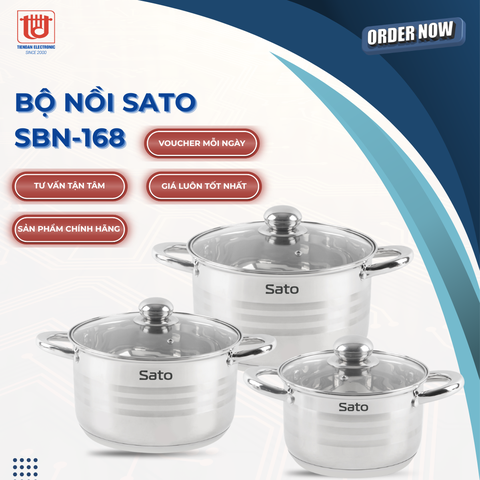 Sato Bộ 3 chiếc nồi inox SBN-168