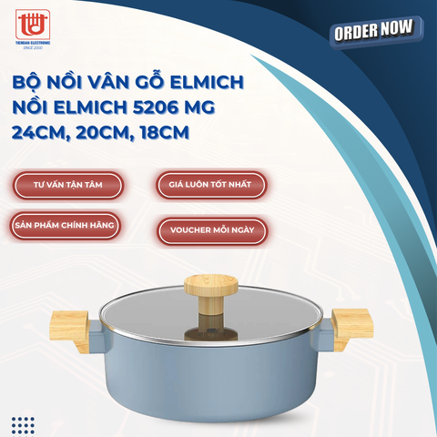Elmich Nồi Chống Dính Vân Gỗ Nature EL-5206 | 18cm - 20cm - 24cm