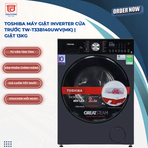 Toshiba Máy Giặt Inverter Cửa Trước TW-T33B140UWV(MK) | Giặt 13kg