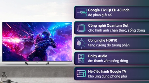 Google Tivi QLED Aqua 4K 50 inch AQT50S800UX