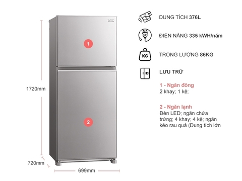 Tủ lạnh Mitsubishi Electric Inverter 376 lít MR-FX47EN-GSL-VTủ lạnh Mitsubishi Electric Inverter 376 lít MR-FX47EN-GSL-V