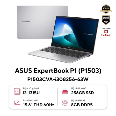 Laptop Asus ExpertBook P1 P1503CVA-i308256-63W (i3-1315U/ Onboard graphics/ 8GB/ 256GB/ Windows 11)