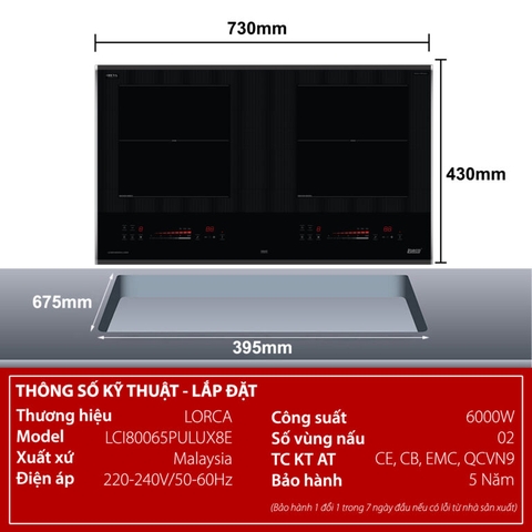 Bếp từ đôi Lorca LCI 80065 PULUX8E