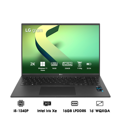 Laptop LG Gram 2022 16Z90Q-G.AH52A5 (i5-1240P | 16GB | 256GB | Intel Iris Xe Graphics | 16' WQXGA 99% DCI-P3 | Win 11)