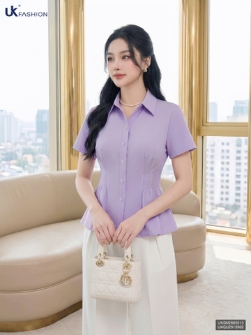 Sơ mi cổ đức nhún eo đơn giản, mềm mát UKSM2605013