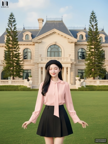Sơ mi cổ tàu vạt nơ điệu đà, nữ tính UNSM2509006