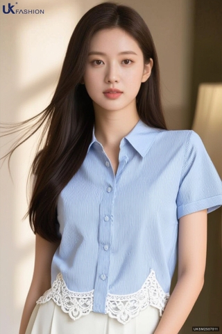 Sơ mi cộc tay ren gấu kiểu điệu đẹp UKSM2507011