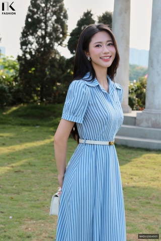 Đầm kẻ cổ đức xếp thân cực kì xinh đẹp và duyên dáng NKDV2504005 ( ko kèm phụ kiện )
