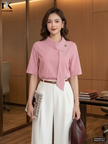 Sơ mi kẻ vạt lệch NKSM2607013 (Áo rời - Không kèm CV/QU/PK)