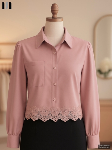 Áo Sơ Mi Cổ Đức Dài Tay Ren Gấu Unaa Fashion Thời Trang Công Sở Nữ Thanh Lịch Vải Mềm Mịn UNSM2507029